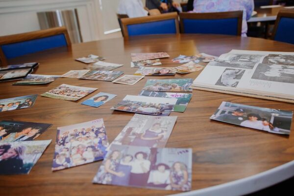 a table full of photos