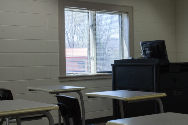 Empty desks in classroom