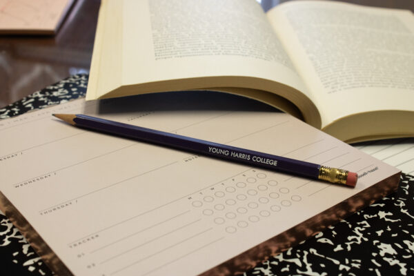 Close up of pencil and book